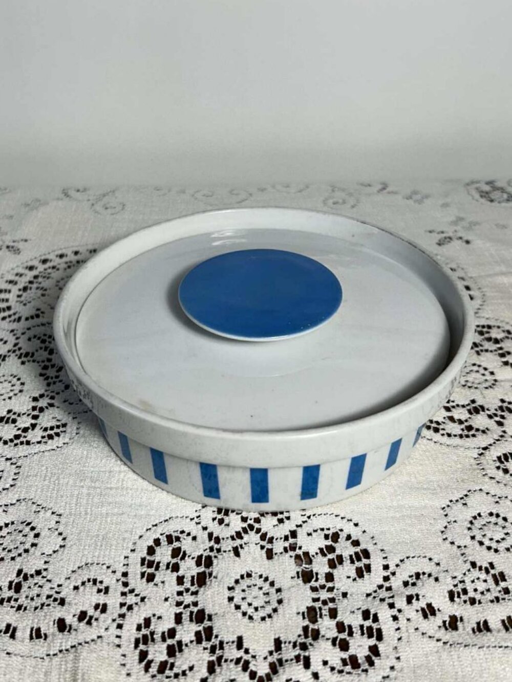MCM turquoise and white porcelain lidded serving dish